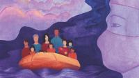 Illustration of a life boat at sea.